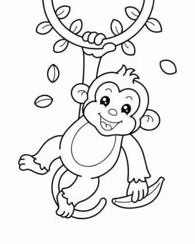Tranh tô màu khỉ con đu dây leo