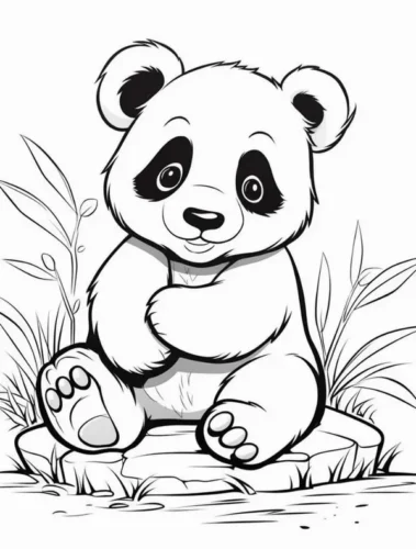 Tranh tô màu gấu trúc ngồi trên tảng đá