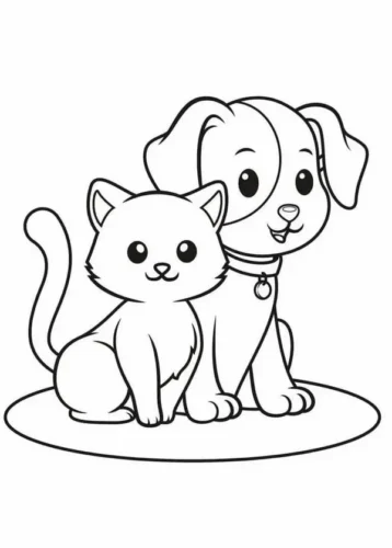 Mèo và cún ngồi cạnh nhau