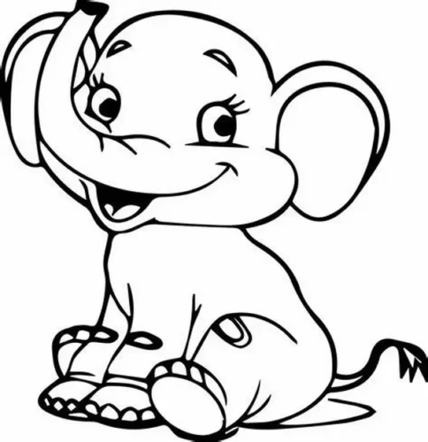 Voi con ngồi giơ vòi lên cao, cười tươi