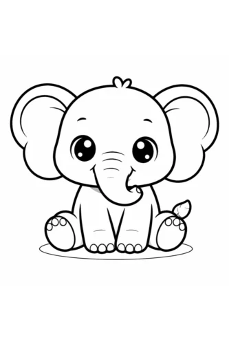 Tranh tô màu voi con ngồi, nét đậm, ít chi tiết