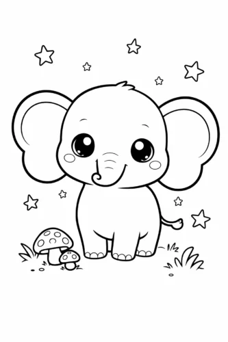 Mẫu tô màu voi con giữa những ngôi sao nhỏ