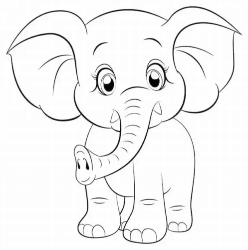 Mẫu tô màu voi con tai to có nếp nhăn, nét mảnh tinh tế