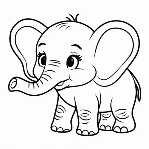 Mẫu tô màu voi con có chỏm tóc nhỏ trên đầu, mỉm cười