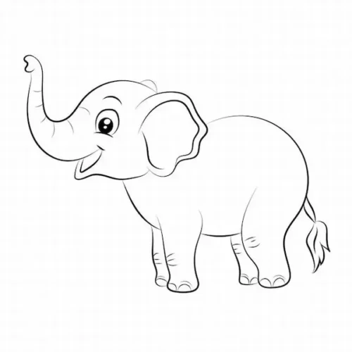 Voi con đứng nghiêng giơ vòi cao, nét mảnh hợp bé đã tô quen tay