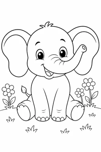 Voi con ngồi giữa hoa và cỏ
