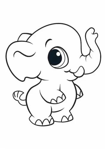 Voi con kiểu chibi mắt to giơ vòi như đang vẫy chào