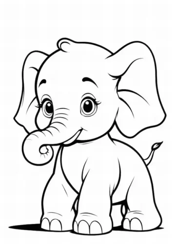 Tranh tô màu voi con đứng chính diện, vòi cuộn trước ngực