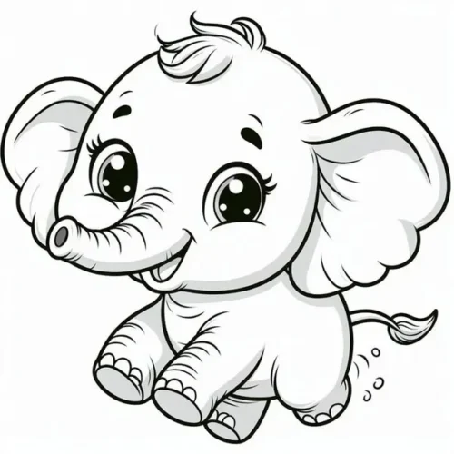 Hình tô màu voi con mắt to long lanh đang chạy