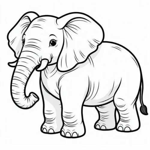 Tranh tô màu voi lớn đứng nghiêng, thân to, nét đậm