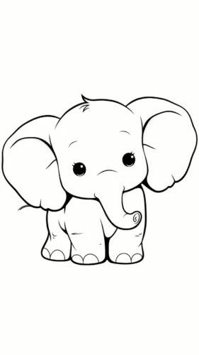Mẫu tô màu voi con đứng một mình giữa trang, nét mảnh