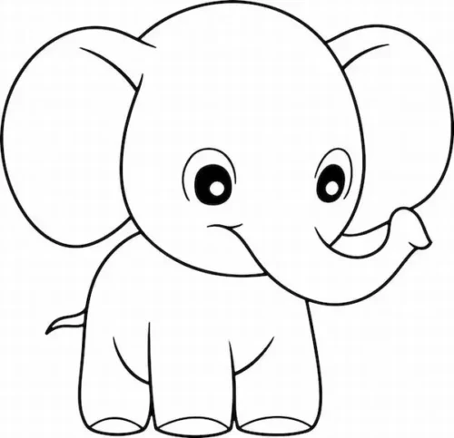 Mẫu tô màu voi con mắt to, tai xoè rộng, ít chi tiết nên bé tô nhanh xong