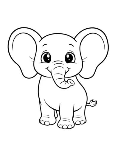 Mẫu tô màu voi con đứng một mình, nét gọn