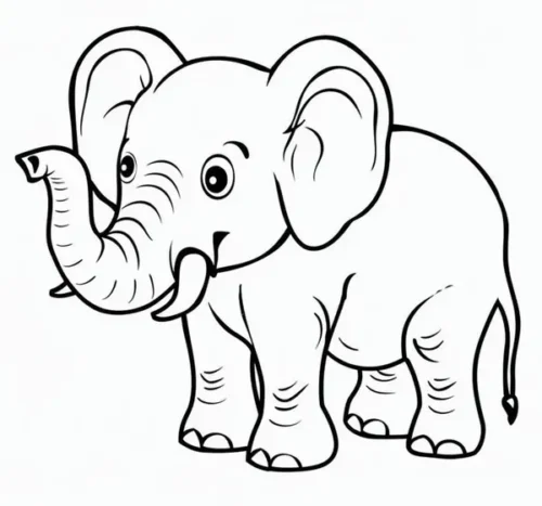 Mẫu tô màu voi con có ngà nhỏ, đứng nghiêng, nét đều tay