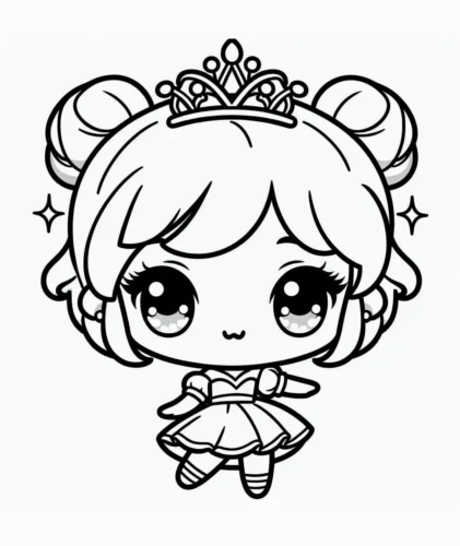 Mẫu tô màu công chúa nhí tóc búi đội vương miện
