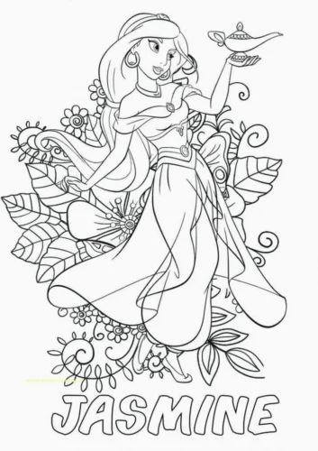 Hình tô màu jasmine giữa hoa dưới chữ Jasmine