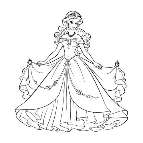 Mẫu tô màu công chúa nâng váy dạ hội