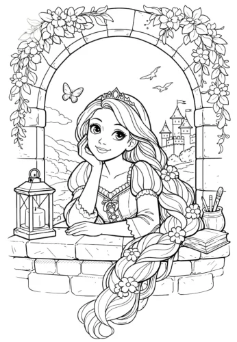 Rapunzel ngồi trong tháp