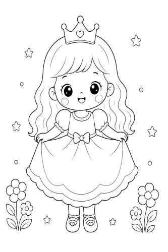 Tranh tô màu công chúa nhí giữa hoa nhỏ