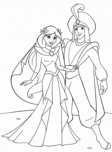 Mẫu tô màu jasmine và Aladdin
