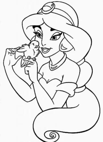 Tranh tô màu jasmine với chú chim nhỏ
