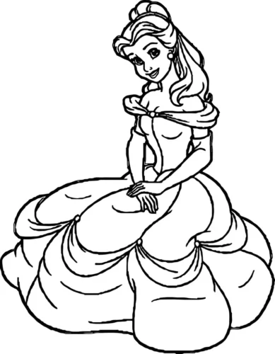 Mẫu tô màu belle ngồi xoè váy