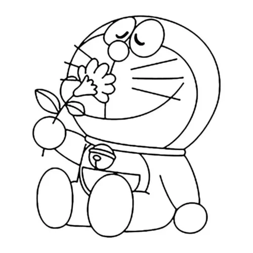 Doraemon cầm bông hoa