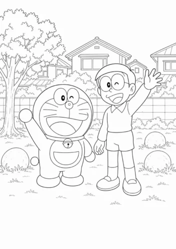 Doraemon và Nobita trước nhà