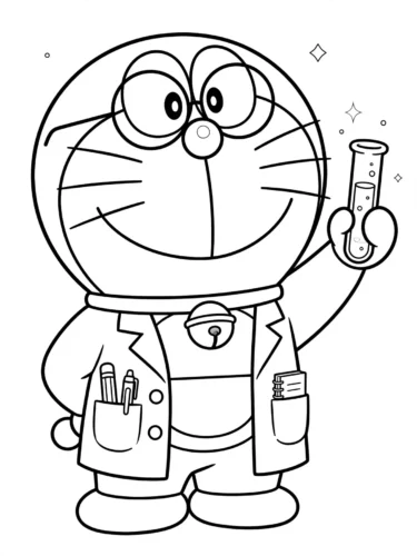 Doraemon nhà khoa học cầm ống nghiệm
