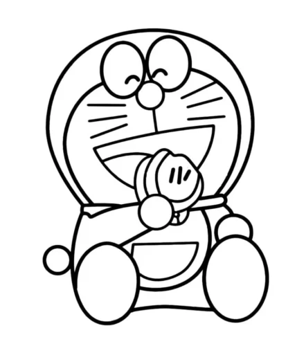 Mẫu tô màu doraemon ăn bánh rán