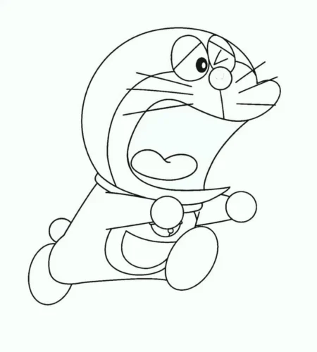Hình tô màu doraemon chạy nghiêng