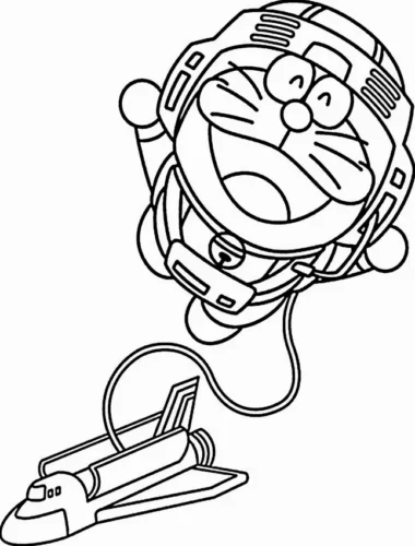 Tranh tô màu doraemon phi hành gia bên tàu con thoi