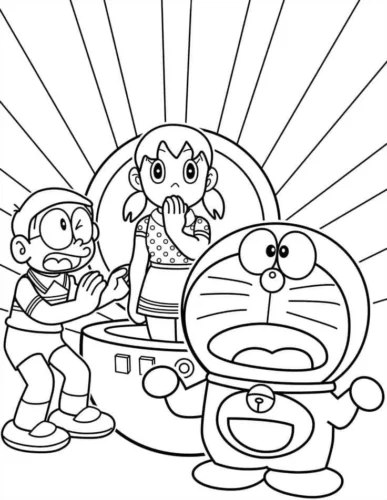 Tranh tô màu doraemon, Nobita và Shizuka giữa tia nắng