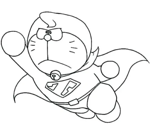 Hình tô màu doraemon siêu nhân áo choàng bay