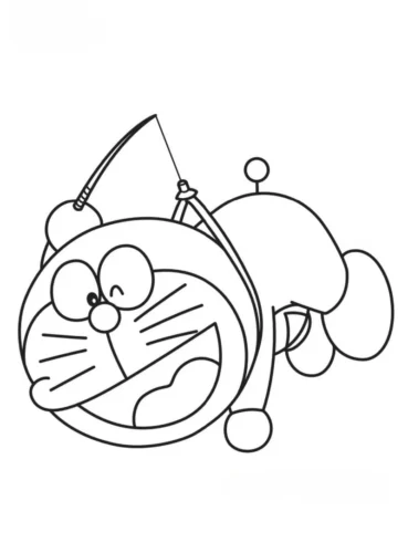 Mẫu tô màu doraemon đội mũ nằm nghiêng