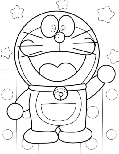 Hình tô màu doraemon giơ tay giữa sao