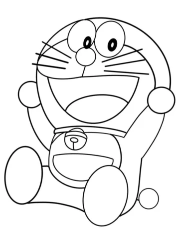Doraemon ngồi giơ tay