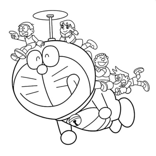 Doraemon và các bạn bay với chong chóng tre