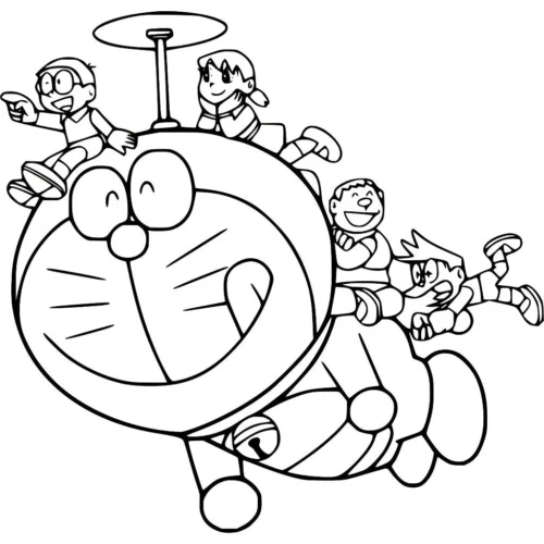 Doraemon bay với các bạn bằng chong chóng tre