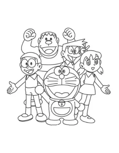 Doraemon và nhóm bạn đứng cùng nhau