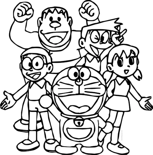 Doraemon và nhóm bạn giơ tay