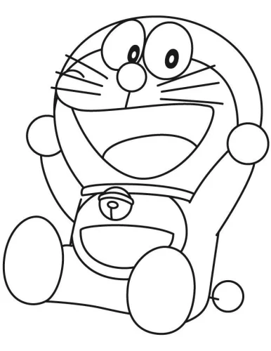 Tranh tô màu doraemon ngồi giơ tay cười to