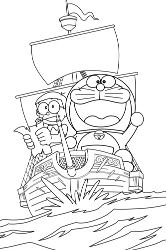 Tranh tô màu doraemon trên con tàu cướp biển