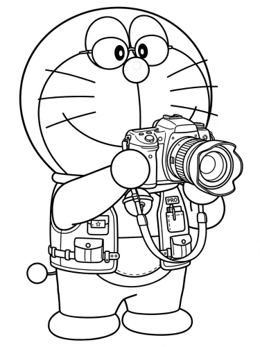 Tranh tô màu doraemon cầm máy ảnh