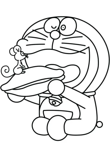 Doraemon ôm chú chuột nhỏ