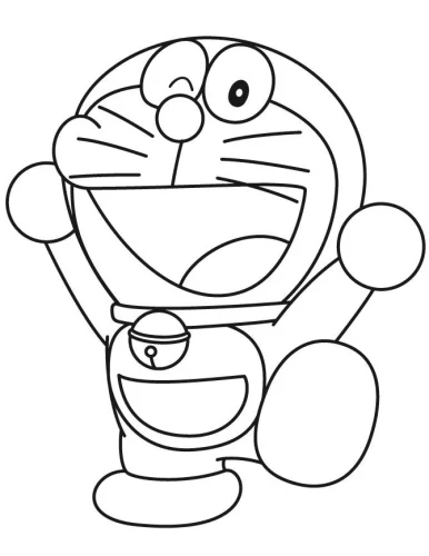 Hình tô màu doraemon chạy giơ tay