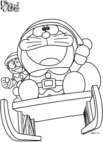 Hình tô màu doraemon trên xe trượt tuyết