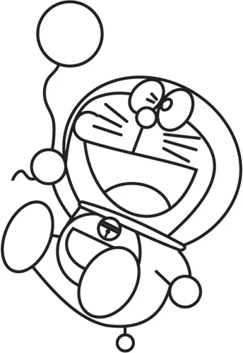 Tranh tô màu doraemon bay theo quả bóng bay