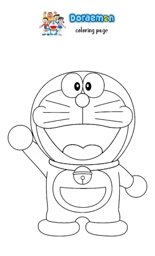 Hình tô màu doraemon giơ tay chào, nét mảnh