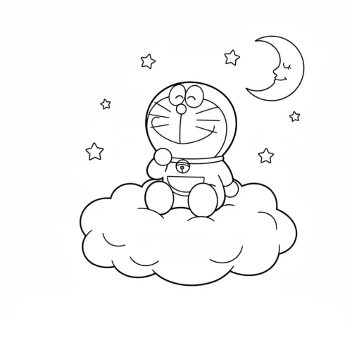Doraemon ngồi trên đám mây